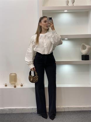 Tasarım Beyaz Nakışlı Vintage Gömlek 