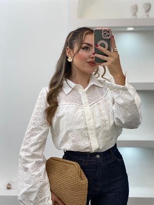 Tasarım Beyaz Renk Fisto Gömlek 