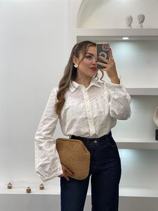 Tasarım Beyaz Renk Fisto Gömlek 