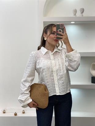 Tasarım Beyaz Renk Fisto Gömlek 