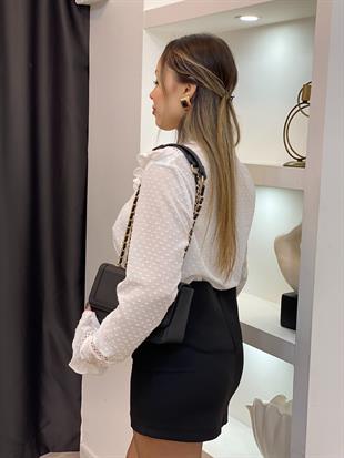Tasarım Beyaz Renk Volanlı Gömlek 