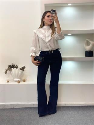 Tasarım Beyaz Volanlı Gömlek 