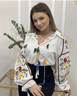 Tasarım Bohem Bağlamalı Model Nakışlı Bluz