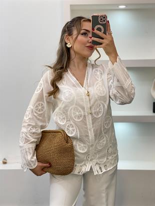 Tasarım Bohem Nakış Detaylı Gömlek 