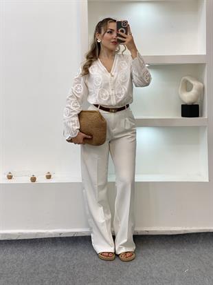 Tasarım Bohem Nakış Detaylı Gömlek 