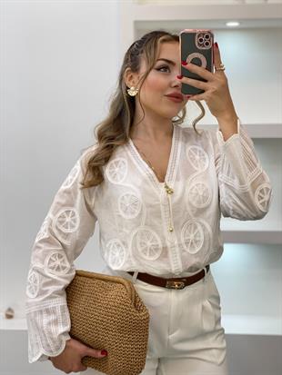 Tasarım Bohem Nakış Detaylı Gömlek 