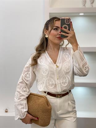 Tasarım Bohem Nakış Detaylı Gömlek 