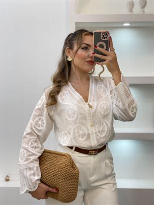 Tasarım Bohem Nakış Detaylı Gömlek 