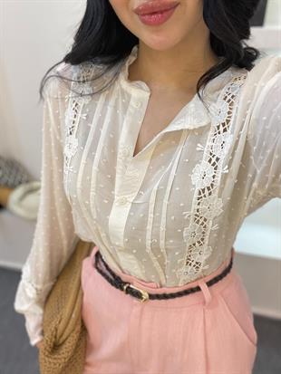 Tasarım Dantel Detaylı Gömlek 