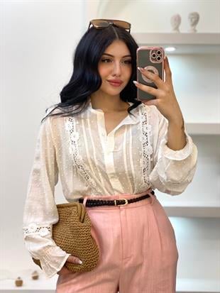 Tasarım Dantel Detaylı Gömlek 