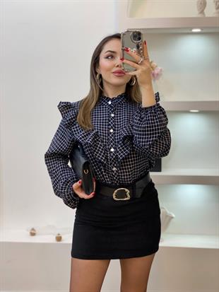 Tasarım Ekose Desen Laci Volanlı Gömlek 