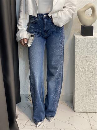 Tasarım Full Taşlı Straight Jean 