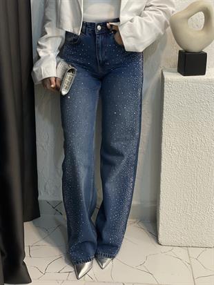 Tasarım Full Taşlı Straight Jean 