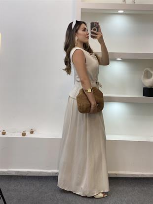 Tasarım Güpürlü Keten Etekli Takım