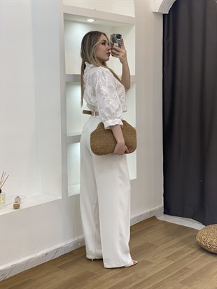 Tasarım Lüx Kalite Beyaz Nakışlı Gömlek