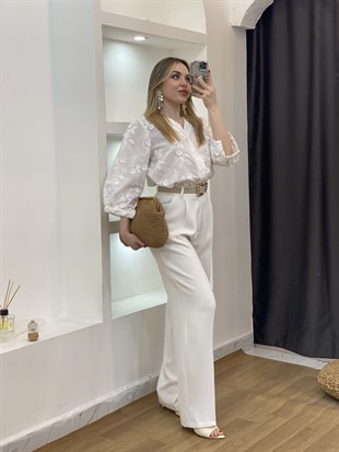 Tasarım Lüx Kalite Beyaz Nakışlı Gömlek