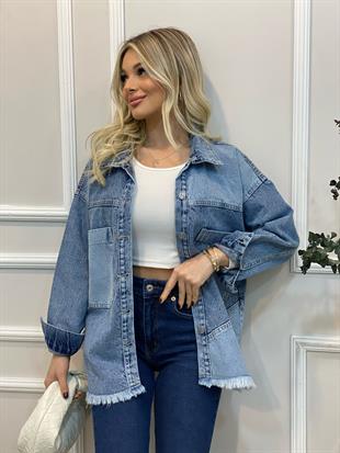 Tasarım Mavi Alt Püskül Detaylı Kot Ceket 