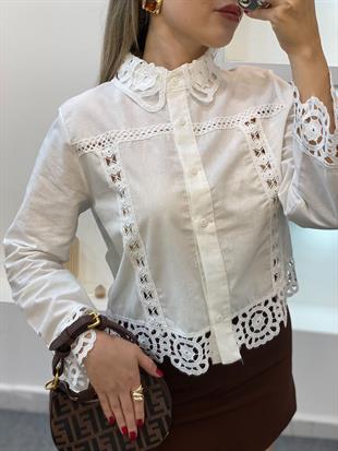 Tasarım Motif Detaylı Beyaz Gömlek Ceket