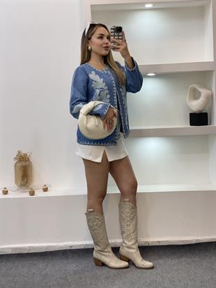 Tasarım Nakışlı Kot Ceket 