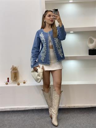 Tasarım Nakışlı Kot Ceket 