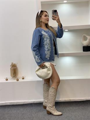 Tasarım Nakışlı Kot Ceket 