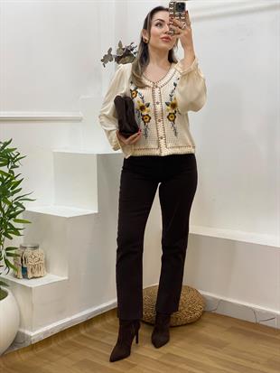 Tasarım Nakışlı Model Kolları Poplin Elit Triko Hırka 