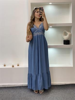 Tasarım Özel İşlemeli Detay Jean Elbise