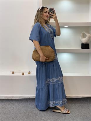 Tasarım Özel İşlemeli Detay Salaş Model  Jean Elbise
