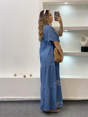 Tasarım Özel İşlemeli Detay Salaş Model  Jean Elbise
