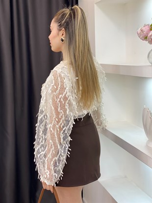 Tasarım Özel Seri Bej Güpürlü Bluz