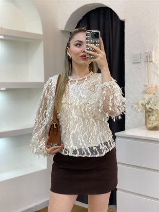 Tasarım Özel Seri Bej Güpürlü Bluz