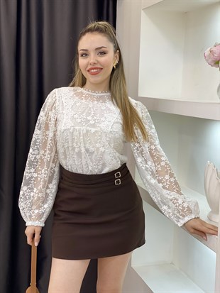 Tasarım Özel Seri Beyaz Güpürlü Bluz