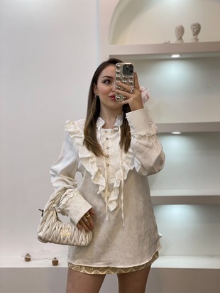 Tasarım Özel Seri Dokulu Ve Volanlı Gömlek