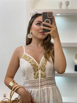 Tasarım Özel Seri Önü Boncuk Dikimli Fisto Elbise