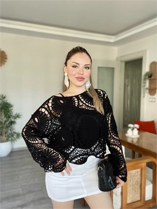 Tasarım Siyah Dantel Bluz 