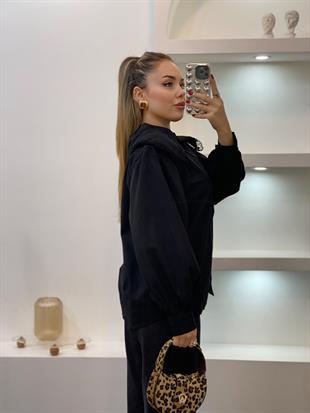 Tasarım Siyah Nakışlı Vintage Gömlek 