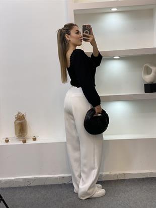 Tasarım Siyah Önü Bağlamalı Model Dantel Bluz 