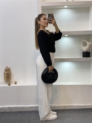 Tasarım Siyah Önü Bağlamalı Model Dantel Bluz 
