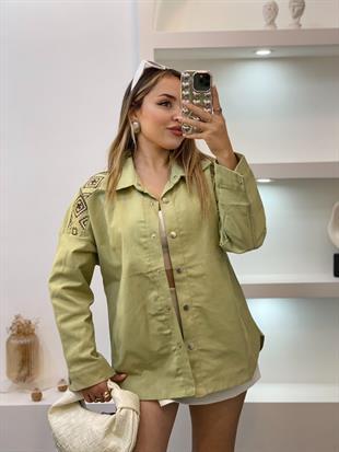 Tasarım Yeşil Nakışlı Ceket 