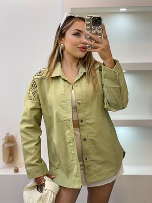 Tasarım Yeşil Nakışlı Ceket 