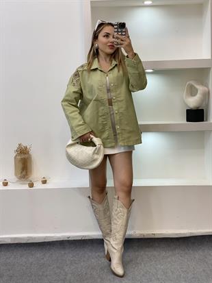 Tasarım Yeşil Nakışlı Ceket 