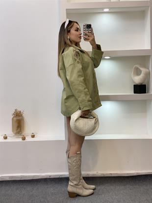 Tasarım Yeşil Nakışlı Ceket 