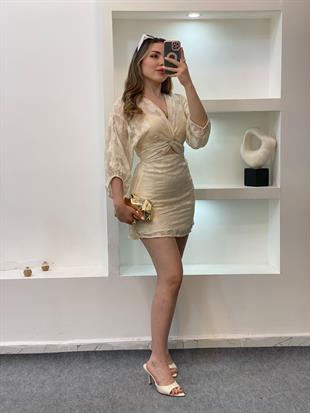 Transparan Mini Dekolteli Elbise 