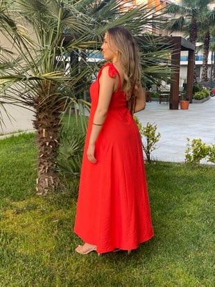 Turuncu Omuz Bağlamalı Model Gipeli Elbise