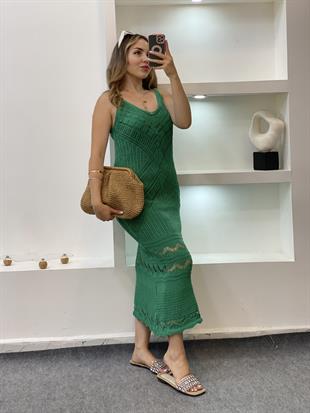 Yeşil Desenli Triko Elbise