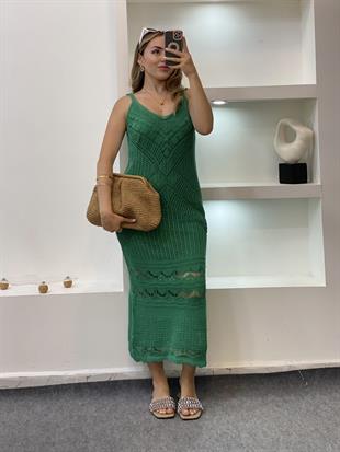 Yeşil Desenli Triko Elbise