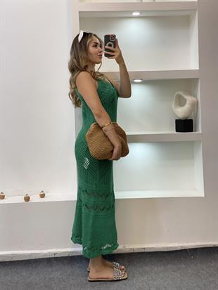 Yeşil Desenli Triko Elbise