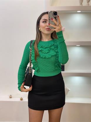 Yeşil Güpürlü Model Triko Bluz