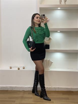 Yeşil Güpürlü Model Triko Bluz