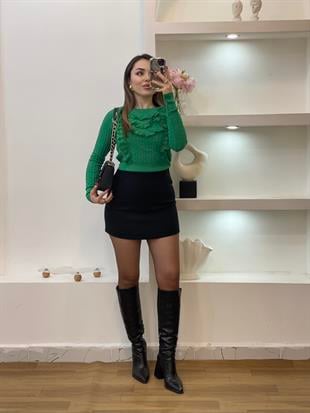 Yeşil Güpürlü Model Triko Bluz